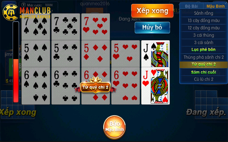 Kết quả từng chi hiển thị ngay sau khi hạ bài Mậu Binh